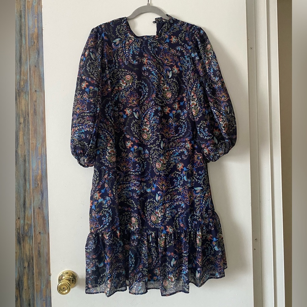 Beautiful multicolor flower blue silky dress